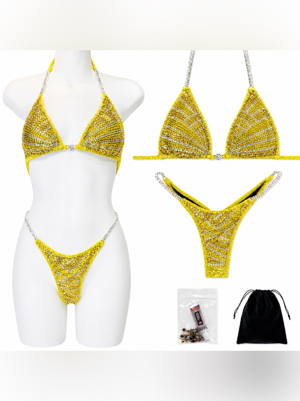 NPC Competition Bikini Fitness Yellow Size S Cup A-B